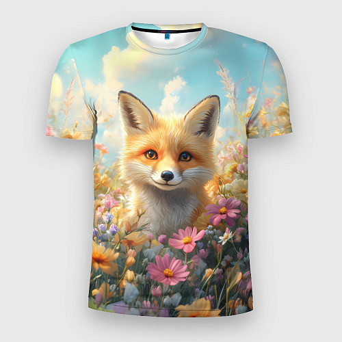 Мужская спорт-футболка Лиса в цветочном поле / 3D-принт – фото 1