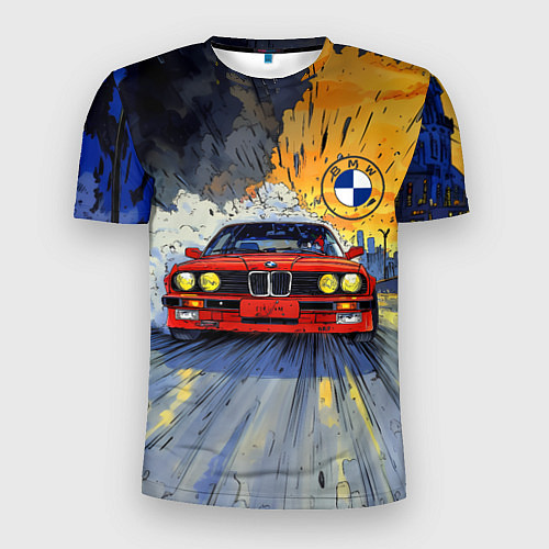 Мужская спорт-футболка Красная BMW на скорости / 3D-принт – фото 1
