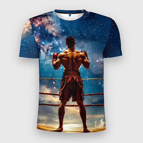 Мужская спорт-футболка Тайский боксер в космосе / 3D-принт – фото 1