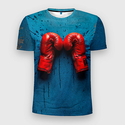 Мужская спорт-футболка Бойцовские перчатки на синем / 3D-принт – фото 1