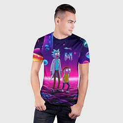 Футболка спортивная мужская Морти и Рик на планете неоновых сказочных грибов, цвет: 3D-принт — фото 2