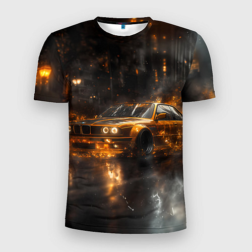 Мужская спорт-футболка Желтый БМВ в огне / 3D-принт – фото 1