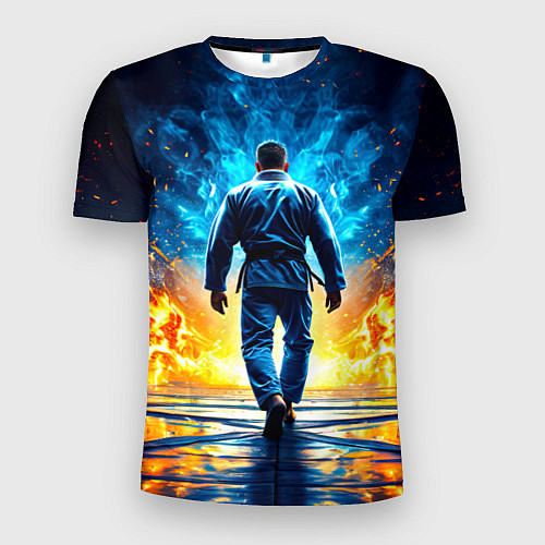Мужская спорт-футболка Боец джиу-джитсу в синем пламени / 3D-принт – фото 1