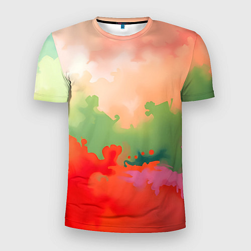 Мужская спорт-футболка Красные и зеленые облака / 3D-принт – фото 1