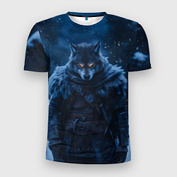 Мужская спорт-футболка Воин волк зимой