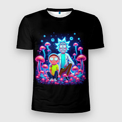 Мужская спорт-футболка Неоновые Рик и Морти - нейроарт фантазия