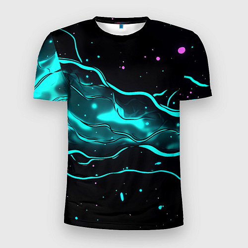 Мужская спорт-футболка Голубые неоновые волны текстура / 3D-принт – фото 1
