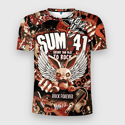 Мужская спорт-футболка Sum 41 на фоне кролика и гитар / 3D-принт – фото 1