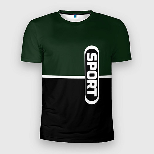 Мужская спорт-футболка Sport зелёно-чёрный с полосой / 3D-принт – фото 1