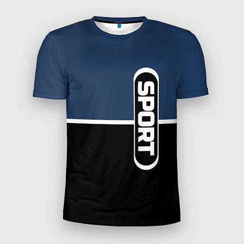 Мужская спорт-футболка Sport сине-чёрный с полосой / 3D-принт – фото 1
