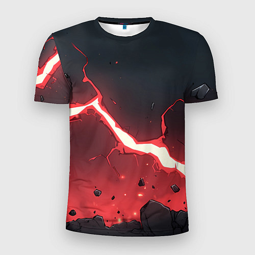 Мужская спорт-футболка Красная молния на черной текстуре / 3D-принт – фото 1