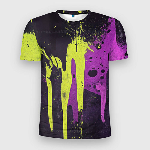 Мужская спорт-футболка Желтая и фиолетовая краска на черном / 3D-принт – фото 1