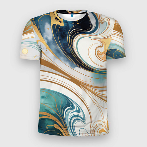 Мужская спорт-футболка Аквамарин и оранж узор с завитками / 3D-принт – фото 1