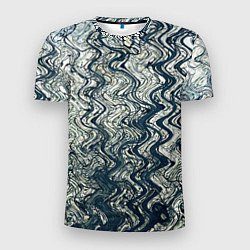 Футболка спортивная мужская Бело-синий искажённые абстрактные линии, цвет: 3D-принт
