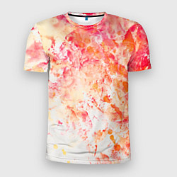 Мужская спорт-футболка Абстракция - splashes of pink and red paint on whi