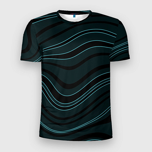 Мужская спорт-футболка Тёмный синий волнистые полосы / 3D-принт – фото 1