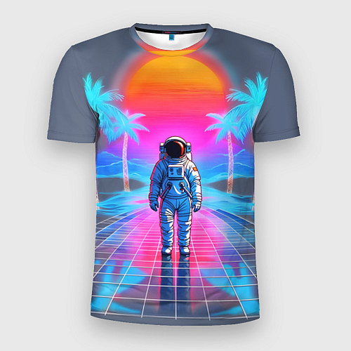Мужская спорт-футболка Пальмы в космосе - вапорвейв космонавт / 3D-принт – фото 1