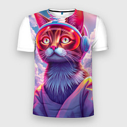 Мужская спорт-футболка Кот космонавт удивлен