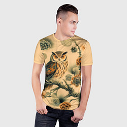 Футболка спортивная мужская Сова на ветке сосны, цвет: 3D-принт — фото 2
