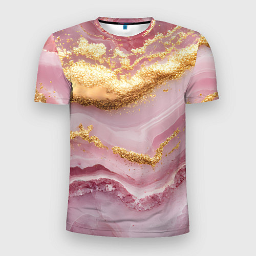 Мужская спорт-футболка Золотая объемная текстура на розовом / 3D-принт – фото 1