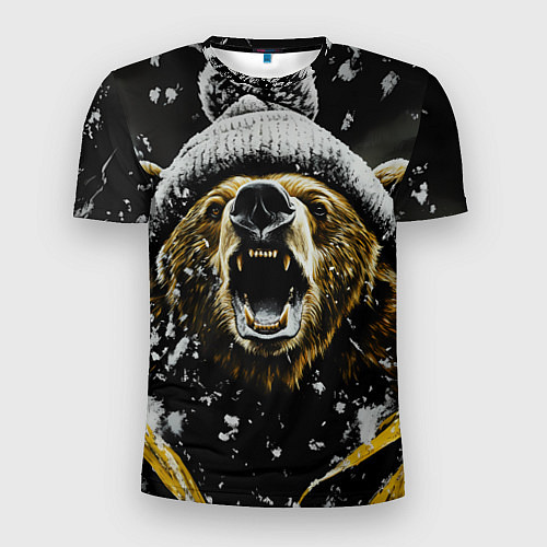 Мужская спорт-футболка Злой большой медведь зимой / 3D-принт – фото 1