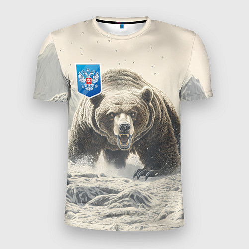Мужская спорт-футболка Бурый медведь и герб РФ / 3D-принт – фото 1