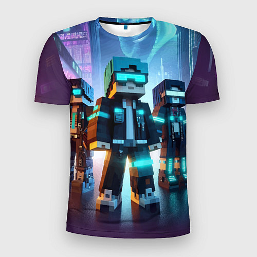 Мужская спорт-футболка Minecraft - neon metropolis ai art / 3D-принт – фото 1