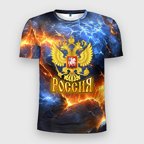 Мужская спорт-футболка Россия герб и огонь / 3D-принт – фото 1