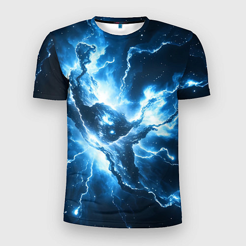 Мужская спорт-футболка Бело-синяя туманность / 3D-принт – фото 1