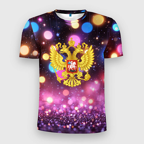 Мужская спорт-футболка Герб России на фоне бокке / 3D-принт – фото 1