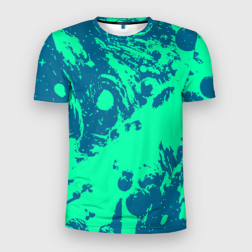 Мужская спорт-футболка Сине-зелёный абстракция краски / 3D-принт – фото 1