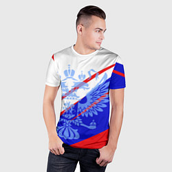 Футболка спортивная мужская Герб на фоне цветов флага бело-сине-красный, цвет: 3D-принт — фото 2