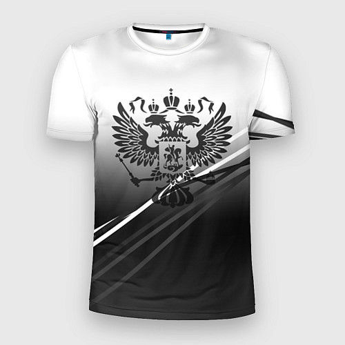 Мужская спорт-футболка Герб России градиент в полосами серый / 3D-принт – фото 1