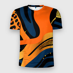 Мужская спорт-футболка Леопардовый с синим и оранжевым