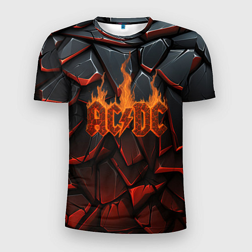 Мужская спорт-футболка ACDC огненный лого на камнях / 3D-принт – фото 1