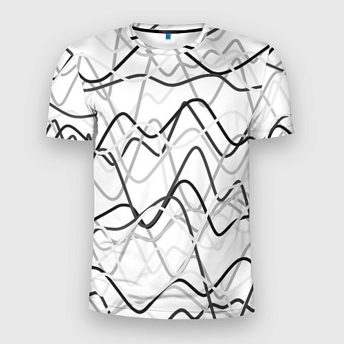 Мужская спорт-футболка Белый с серыми волнистыми полосами / 3D-принт – фото 1