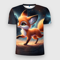 Футболка спортивная мужская Лиса бежит по космическому простору, цвет: 3D-принт