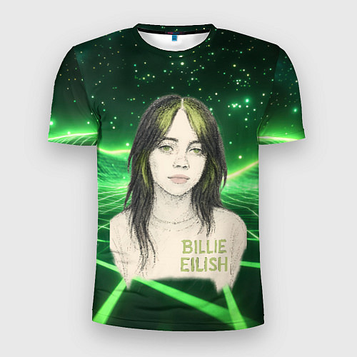 Мужская спорт-футболка Билли Айлиш нарисована с зелеными волосами / 3D-принт – фото 1