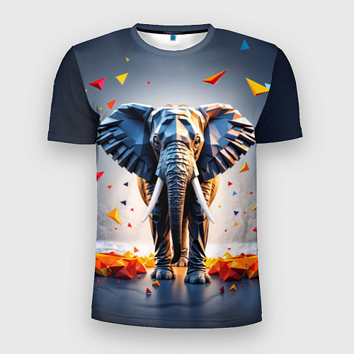 Мужская спорт-футболка Геометрический слон и цветные полигоны / 3D-принт – фото 1