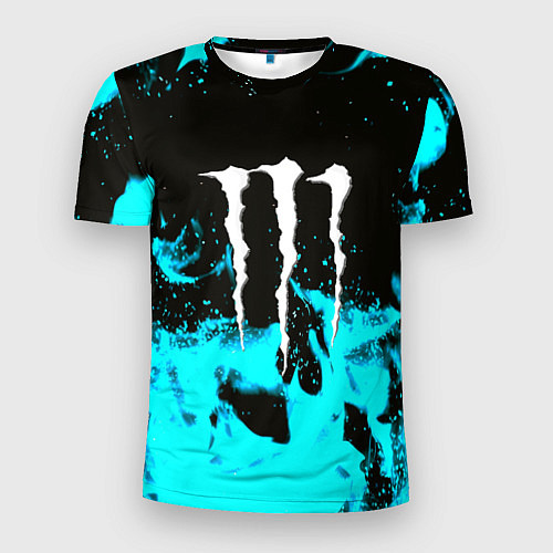 Мужская спорт-футболка Monster energy голубой огонь / 3D-принт – фото 1