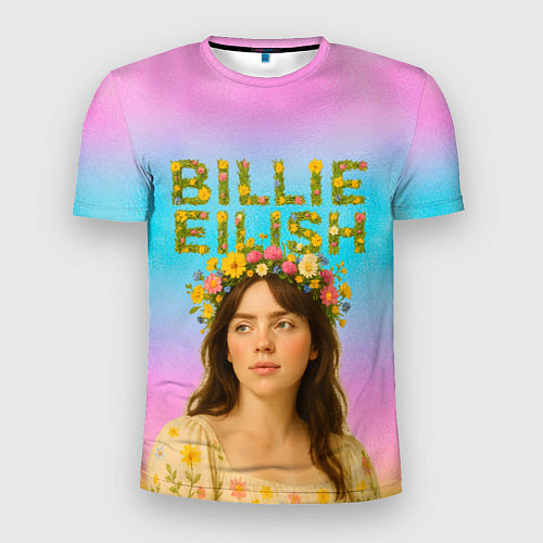 Мужская спорт-футболка Билли Айлиш с цветочным венком на голове / 3D-принт – фото 1