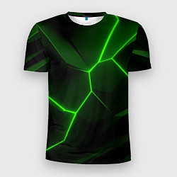 Футболка спортивная мужская Зеленая текстура с неоном, цвет: 3D-принт