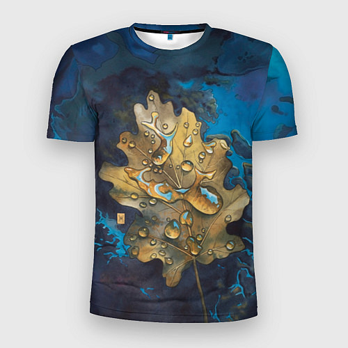 Мужская спорт-футболка Осенний лист с каплями акварельный - крупный арт / 3D-принт – фото 1