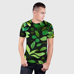 Футболка спортивная мужская Чёрный с зелёными крупными цветами, цвет: 3D-принт — фото 2
