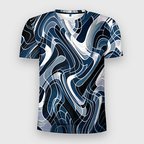 Мужская спорт-футболка Тёмно-синий искажённая абстракция / 3D-принт – фото 1