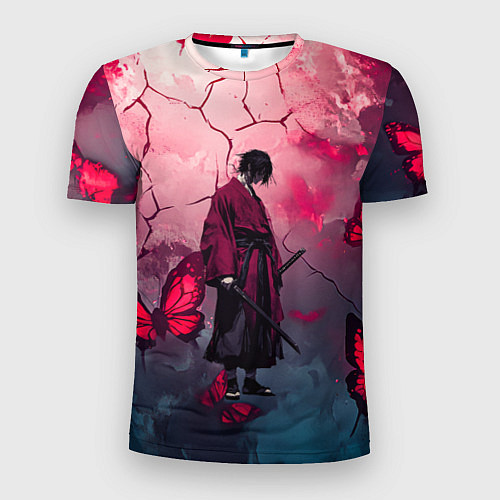 Мужская спорт-футболка Одинокий самурай среди бабочек / 3D-принт – фото 1