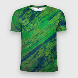 Мужская спорт-футболка Абстракция - green paint strokes