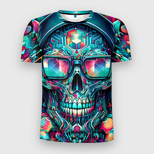 Мужская спорт-футболка Кибер череп в балахоне и очках - нейроарт фантазия / 3D-принт – фото 1