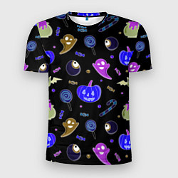 Мужская спорт-футболка Halloween blue black pumpkin