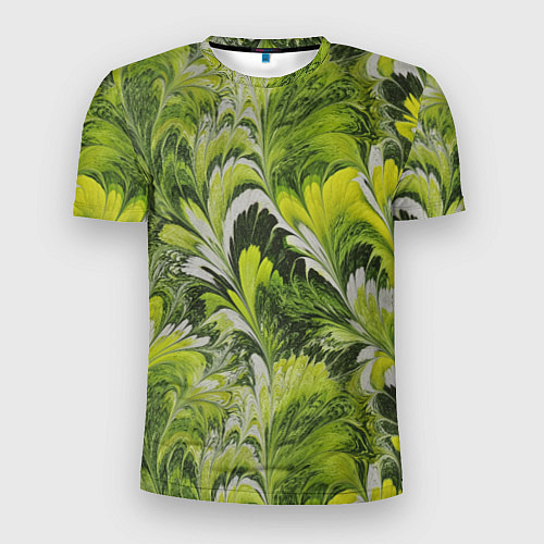 Мужская спорт-футболка Мраморный абстрактный паттерн - зеленые и желтые о / 3D-принт – фото 1